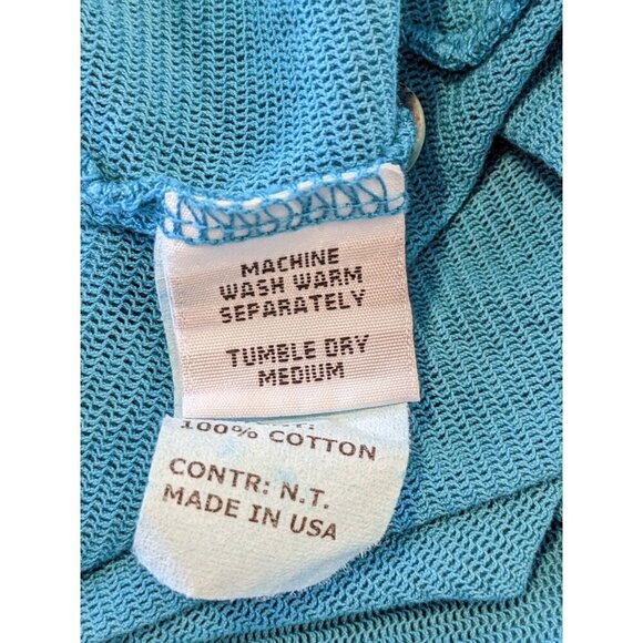 Cut Loose Womens One Size Teal Blue Sheer Mesh Collared Top Shirt Boxy Cotton - Picture 6 of 6